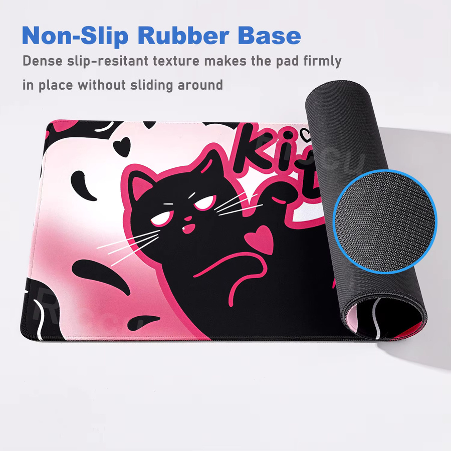 Riccu XXL Mauspad Kawaii Schwarzes Kätzchen als große Tastaturmatte und Tischunterlage für PC und Büro - Bild 2