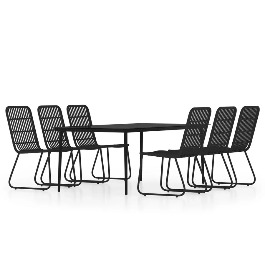 vidaXL 7-teilige Garten-Essgruppe aus PE-Rattan und Glas in Schwarz - Bild 2
