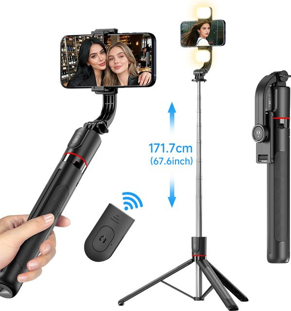 AXNEN F15 68-Zoll Selfie Stick Stativ mit Bluetooth Wireless Fernbedienung und verstellbarer Handyhalterung für iPhone und Android in Schwarz - Bild 1