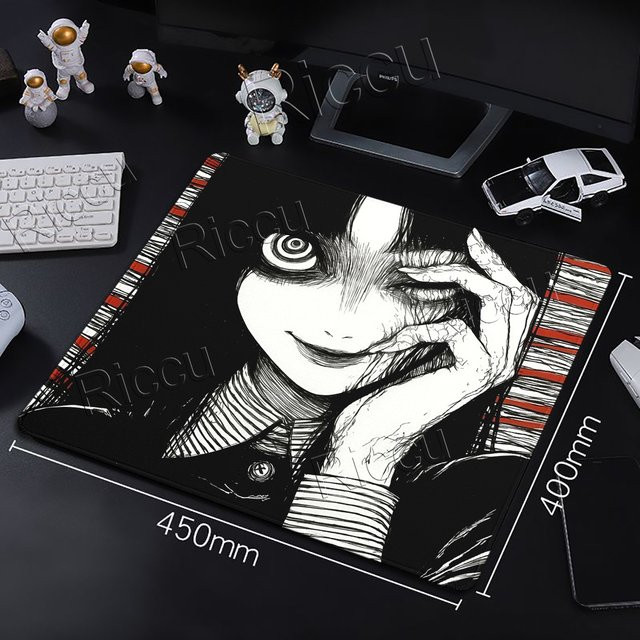 Riccu Gaming Mauspad Horror-Anime-Mädchen in Schwarz-Weiß für PC und Laptop - Bild 1