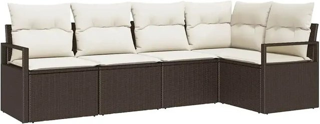 vidaXL Garten-Sofa-Set 5-teilig aus Polyrattan in Braun mit Polsterkissen und L-Form - Bild 1