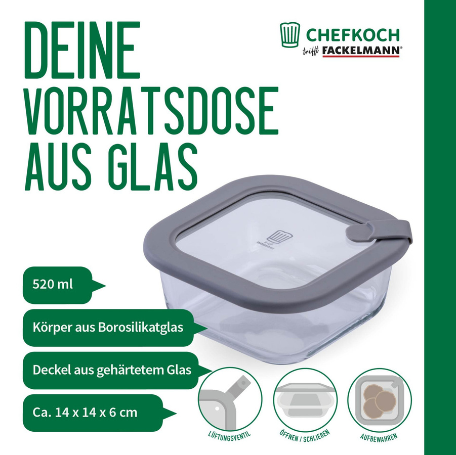 Fackelmann Chefkoch Vorratsdose aus Glas, eckig, transparent, 520 ml - Bild 2