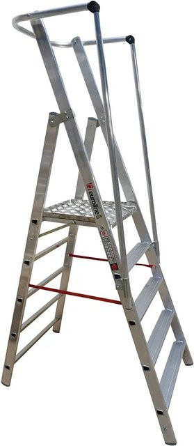 Euroline Workline 2267705 Leichte Stufenstehleiter mit großer Standplattform, 5 Stufen, Silber - Bild 1