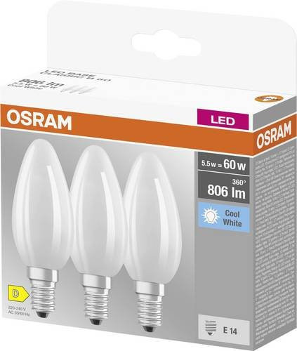 OSRAM HOMELIGHTING LED Kerzenform E14 Kaltweiß 5,5W (60W Ersatz) 3er Pack Ø x L: 35 mm x 100 mm - Bild 1