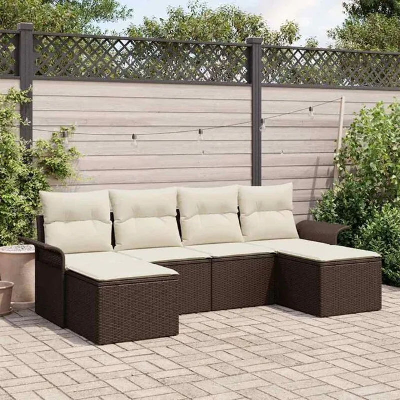 vidaxl Garten-Sofa-Set aus Poly-Rattan mit Kissen und Stauraum in Braun, 6-teilig - Bild 1