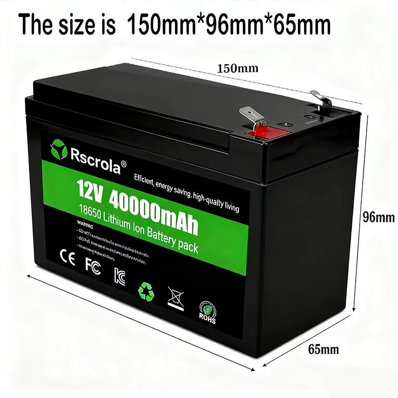 Rscrola 12V Lithium-Ionen-Akku 40Ah, wiederaufladbarer 18650 Akkupack in Schwarz für Sprühgeräte, Lautsprecher und Outdoor-Camping - Bild 2