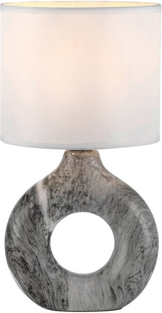 Just Light Tischleuchte Carara in Weiß mit Marmoroptik aus Keramik und Stoff, E27, Höhe: 30 cm, Breite: 16 cm, Tiefe: 16 cm - Bild 1