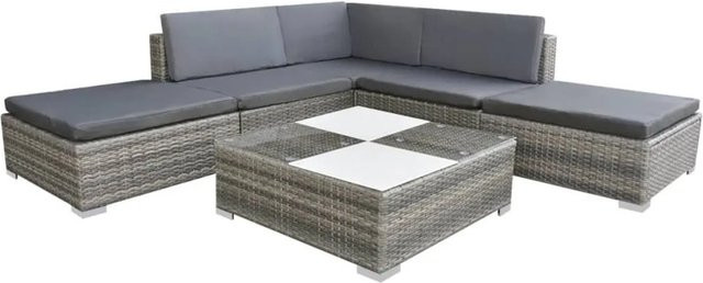 vidaXL 6-tlg Garten-Lounge-Set aus Poly Rattan in Grau mit Kissen und Glastisch - Bild 1