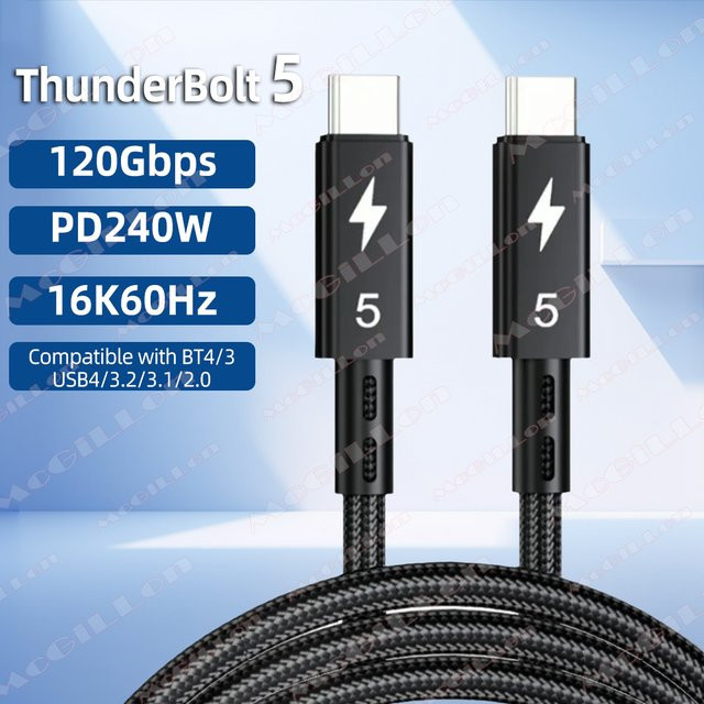 MCGILLON Thunderbolt 5 USB-C Datenkabel in Schwarz mit 120Gbps Übertragungsrate, PD 240W Schnellladefunktion und 16K Unterstützung, kompatibel mit Thunderbolt 4 und USB5 - Bild 1