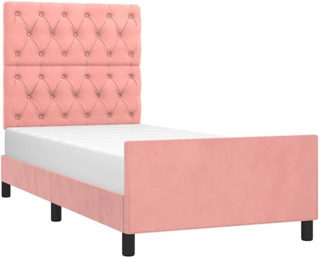 vidaXL Bettgestell mit Kopfteil aus Samt und Lärchenholz in Rosa, B/T/H: 80 x 200 cm - Bild 1