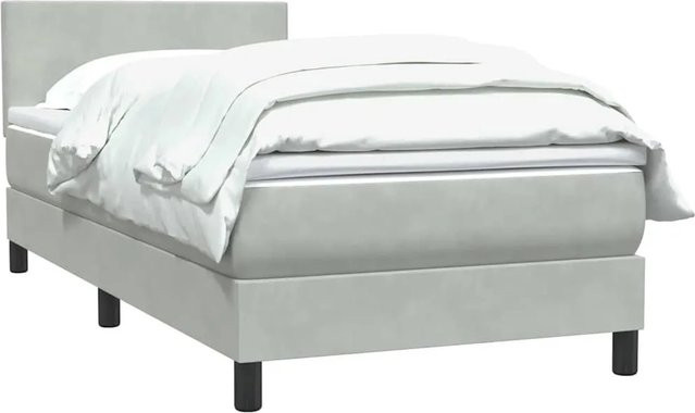 vidaXL Boxspringbett mit Matratze in Hellgrau aus Samt, Hybrid-Design mit Taschenfederkern, B/L: 90 x 220 cm - Bild 1