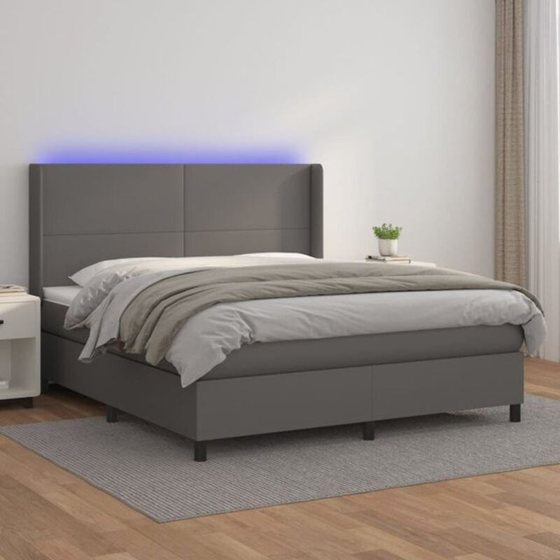 vidaxl Boxspringbett mit Matratze in Grau aus Kunstleder, B/T/H: 160 x 200 x 128 cm - Bild 1