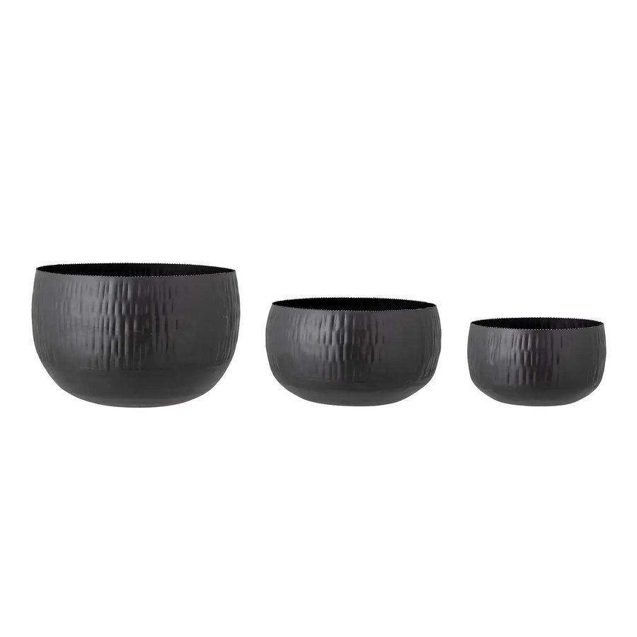Bloomingville Blumentopf Abisha aus Metall in Schwarz, Set von 3, gehämmert, modern industrieller Stil - Bild 1