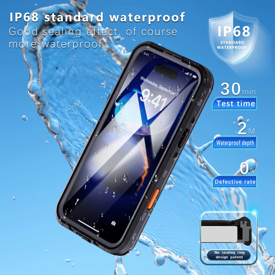 Shellbox Wasserdichte Handyhülle IP68 für iPhone 16 Pro Max, 15, 14, 13, 12, 11 in Schwarz, stoßfeste und staubdichte Ganzkörperhülle - Bild 2