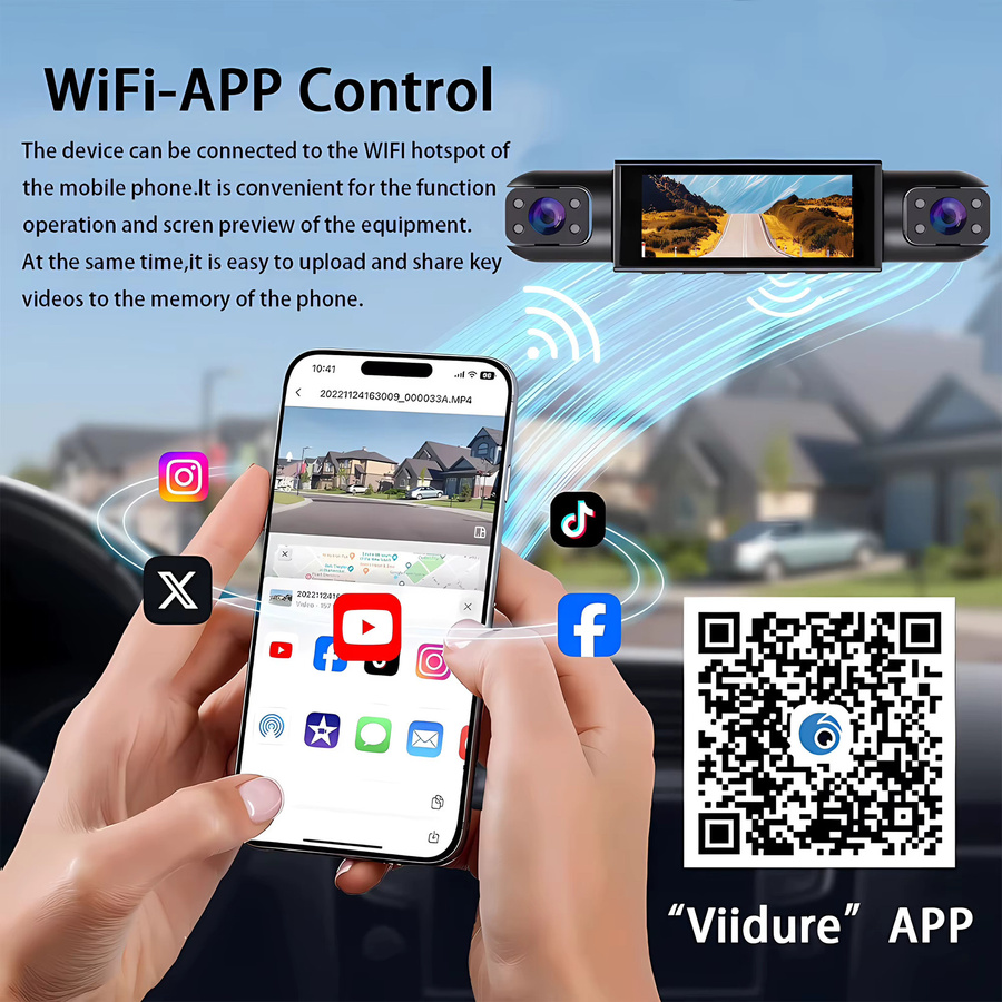 MYOLSD 4-Kanal WiFi Dashcam Full HD 1080P Autokamera mit Nachtsicht in Schwarz - Bild 5
