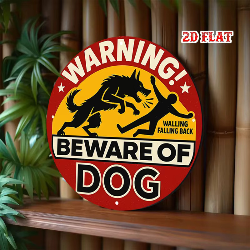 Potdemiel Rundes Aluminium-Warnschild Vorsicht Hundeangriff als rustikale Metall-Wanddekoration Durchmesser: 20 cm - Bild 5