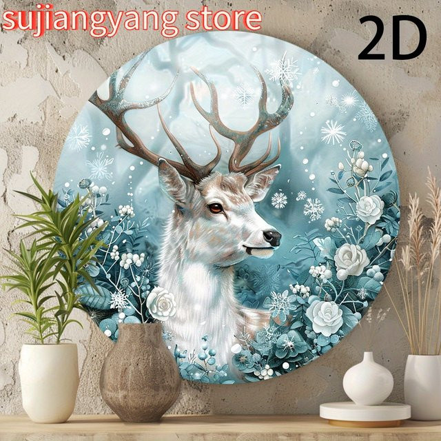 Potdemiel Vintage-Weihnachtshirsch Rundes Metallschild Wanddekoration Multicolour Durchmesser: 20,3 cm - Bild 1