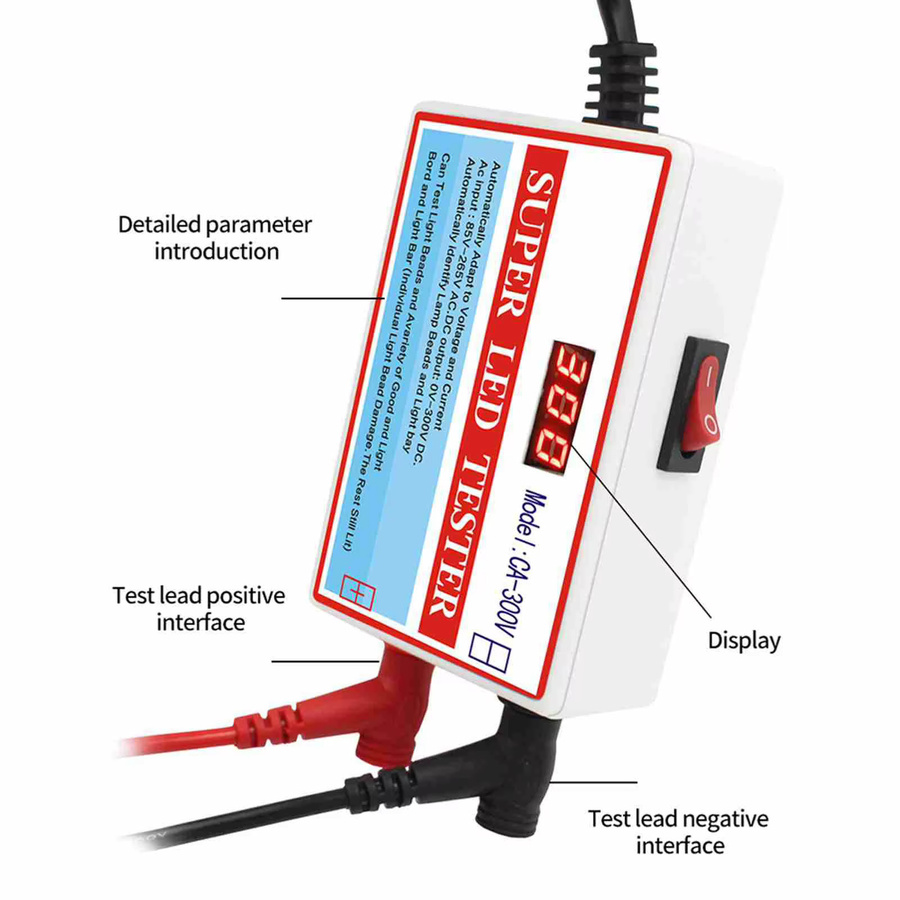 Qiilu CA-300V Tragbarer LED-Lampen-Tester für TV-Hintergrundbeleuchtung, LED-Streifen und Lampenplatinen zur Prüfung von Kapazität, Dioden und Spannung - Bild 2
