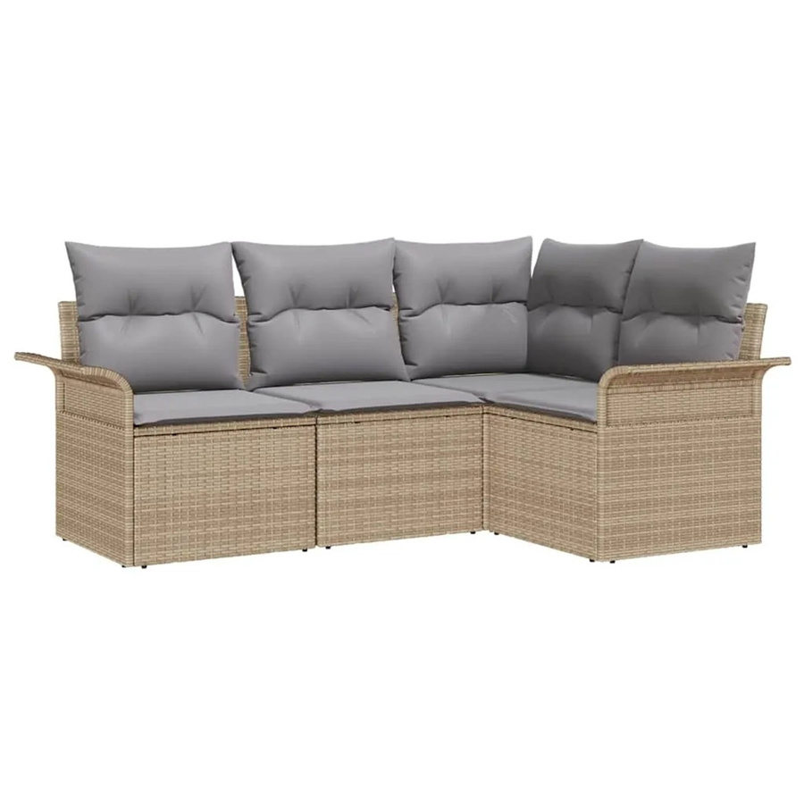 vidaXL Garten-Sofa-Set aus Polyrattan in Beige mit Kissen, 4-teiliges L-Shape Lounge-Set für Terrasse und Garten - Bild 2