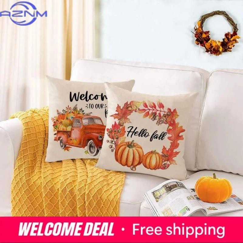 Kissenbezug mit Herbst- und Kürbis-Motiv für Sofa und Schlafzimmer, Peach Skin Material, B/B/H: 18 x 18 x 18 cm - Bild 1