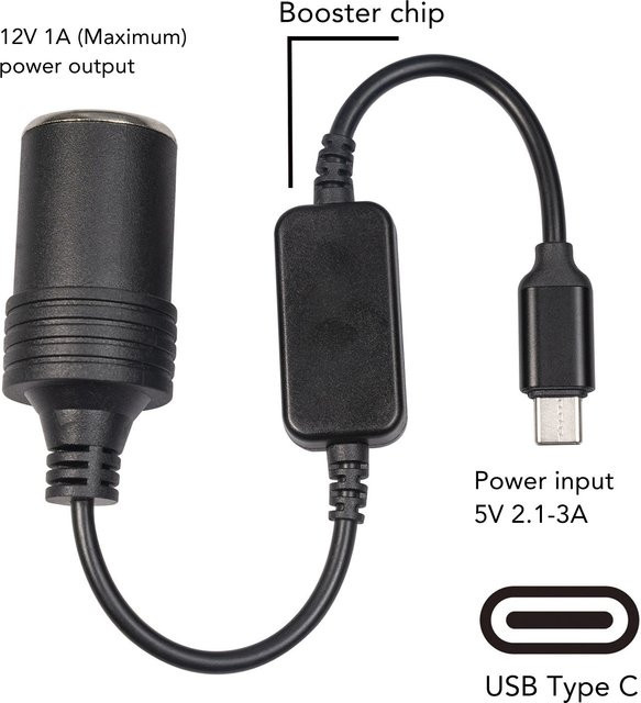 Qiilu USB-C auf 12V Zigarettenanzünder Buchse Netzteil Konverter für Auto Elektronik Zubehör, Schwarz - Bild 1