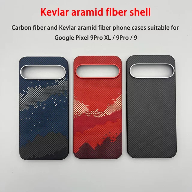 Magnetische Handyhülle aus Kevlar-Aramidfaser für Google Pixel 9 Pro XL, Pixel 9 und Pixel 9 Pro in Schwarz - Bild 1