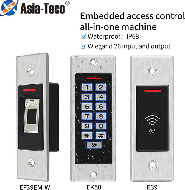 Asia-Teco Mini Embedded Fingerabdruck-Zugangskontrolltastatur aus Metall in Silber mit RFID 125 kHz und wasserdichtem Gehäuse - Bild 1
