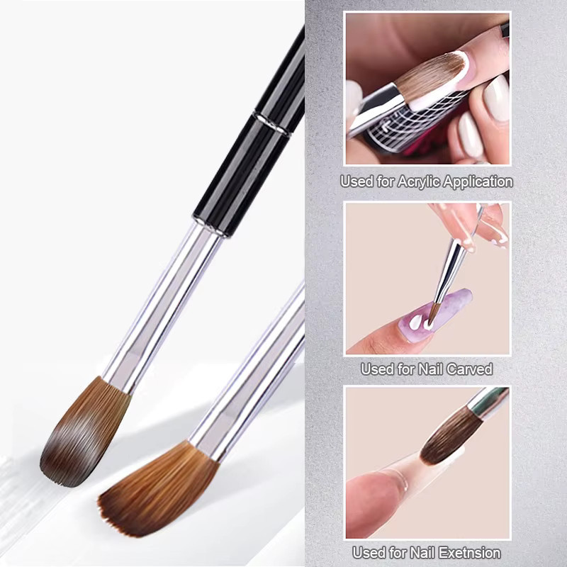 Kolinsky-Acryl-Nagelbürste, oval, gewellt, schwarzer Metallgriff, Größe 2–18 - Bild 1