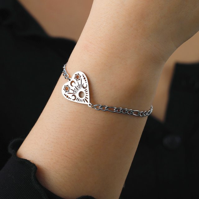 lemegeton Armband, Edelstahl, Sonne Mond Herz, Silber, Unisex - Bild 1