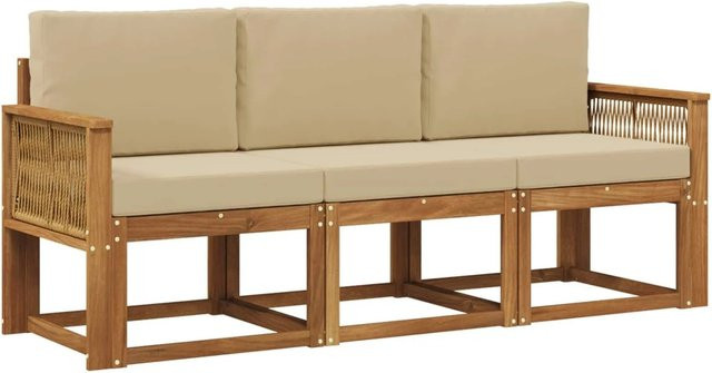 vidaXL Outdoor-Sofagarnitur aus Akazienholz mit Kissen in Natur und Beige - Bild 1