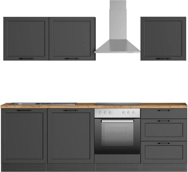 Held Küchen Küchenzeile Kempten in Landhaus Optik mit E-Geräten, Farbe: Grau Graphit, Breite: 240 cm, Tiefe: 60 cm - Bild 1