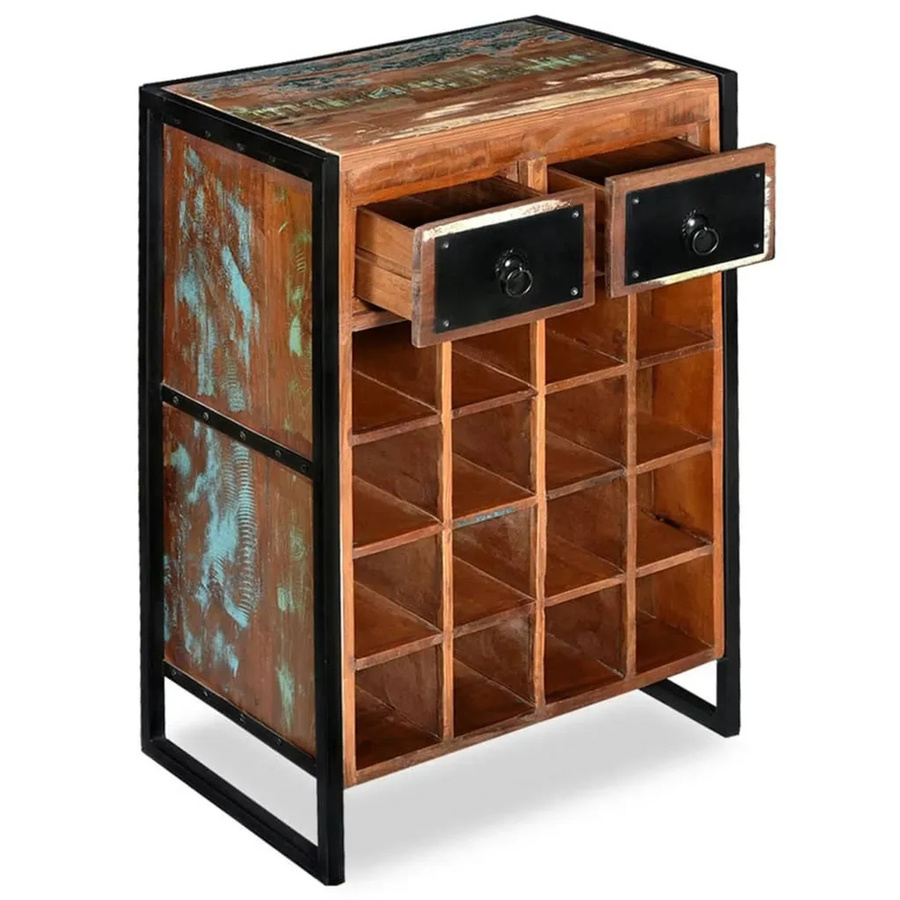 vidaXL Weinregal aus massivem Altholm in Braun für 16 Flaschen im Industrie-Stil, B/T/H: 80 x 35 x 54 cm - Bild 2