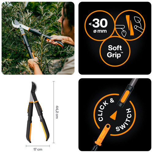 Fiskars OneClick Astschere Bypass aus gehärtetem Stahl in Schwarz/Orange, B/H/T: 17 x 44,2 x 3,4 cm - Bild 4