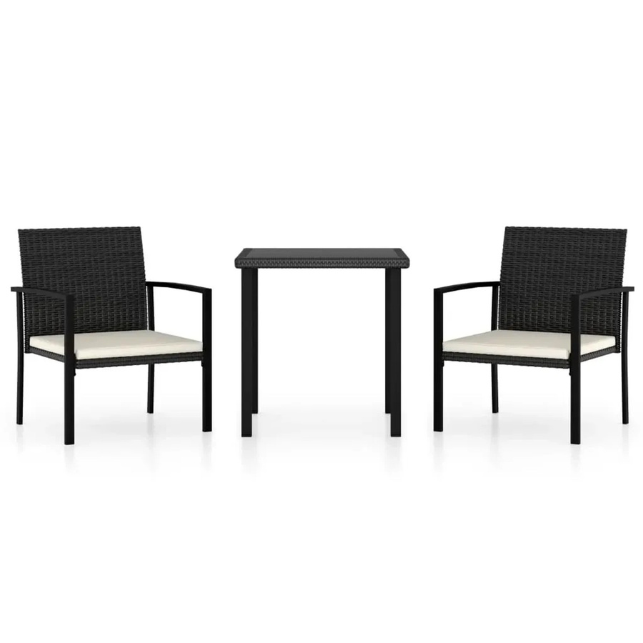 vidaXL 3-tlg Garten-Essgruppe aus Poly Rattan in Schwarz mit Glastisch und wetterfesten Kissen - Bild 2