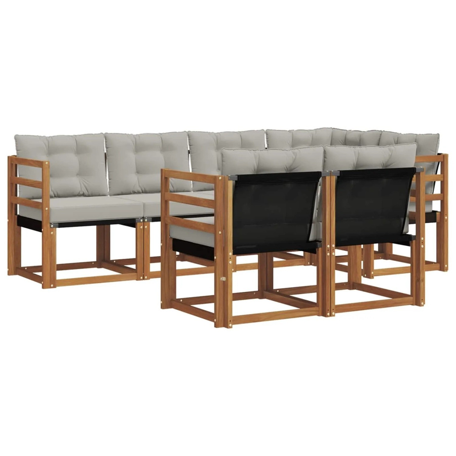 vidaXL Outdoor-Sofagarnitur 7-teilig in L-Form aus Akazienholz und Textilene, Farbe Natur und Grau - Bild 2