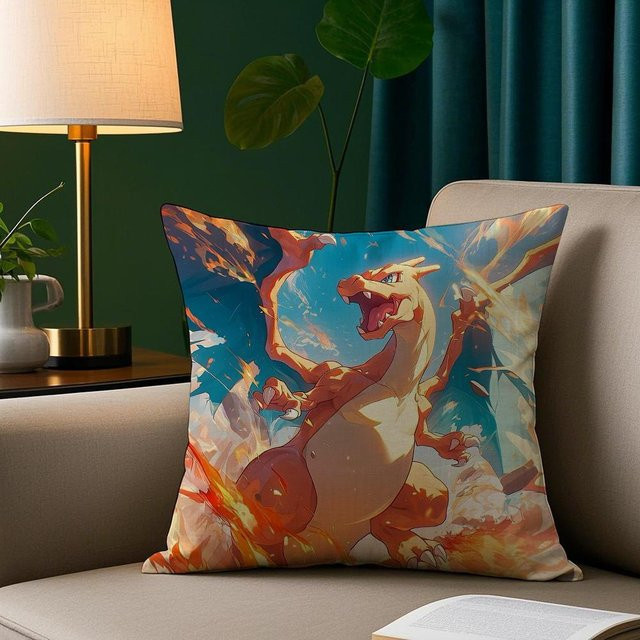 GUOYU HOMEDECOR Pokémon Glurak Kissenbezug aus Plüschstoff in Grau, 40,64 x 40,64 cm - Bild 1
