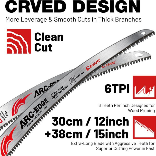 EZARC Astsägeblätter Set aus Holz mit japanischen Zähnen, 5 Stück, 12 Zoll und 15 Zoll, 6 TPI zum Schneiden von Bäumen - Bild 1