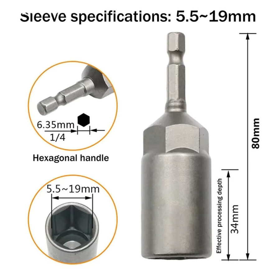 Sechskant-Steckschlüsselsatz und Schraubendreher-Set in Silber mit Bits für Elektrowerkzeuge, 5,5 mm bis 19 mm - Bild 2