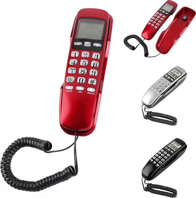 Qiilu Mini-Wandtelefon mit LCD-Display und Anrufer-ID in Rot - Bild 1