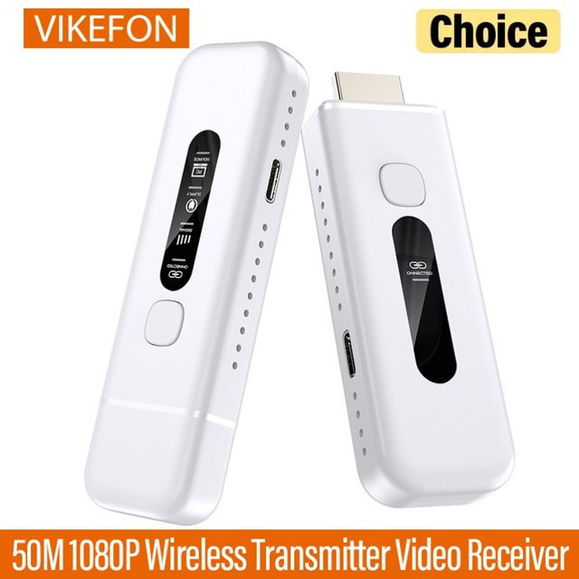 VIKEFON Drahtloser HDMI Extender Sender und Empfänger in Weiß für Full HD 1080P 60Hz mit 50m Reichweite zur Verbindung von PC, Projektor und Monitor - Bild 1
