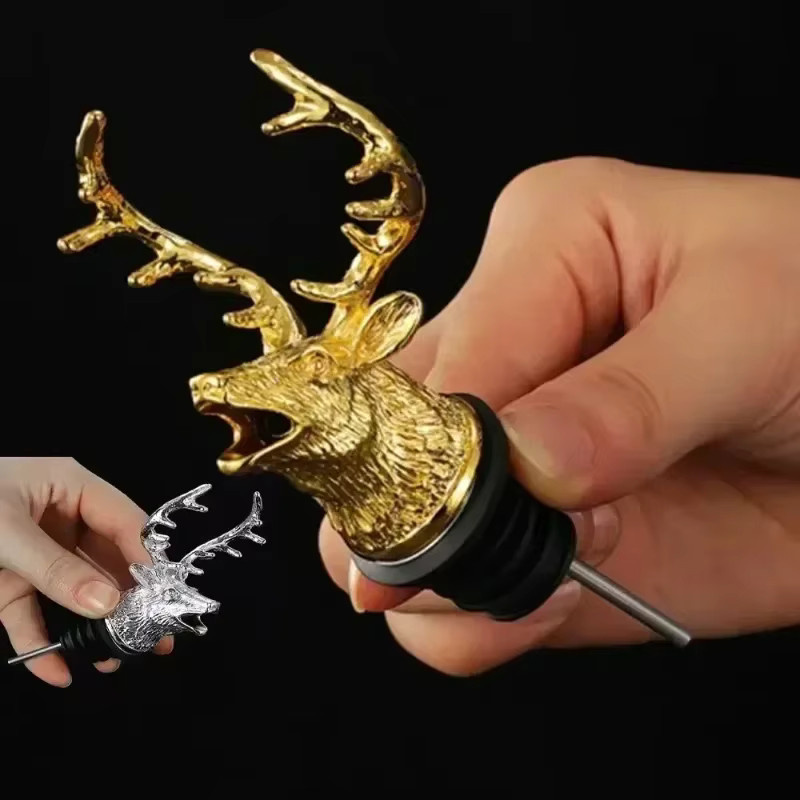 Weinausgießer aus Zinklegierung in Silber mit Hirsch- und Elchkopf-Design für dein Barzubehör - Bild 4