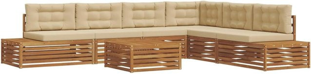 vidaXL Outdoor-Sofagarnitur in U-Form aus Akazienholz mit Kissen, 20-teiliges Set, Natur und Beige - Bild 1