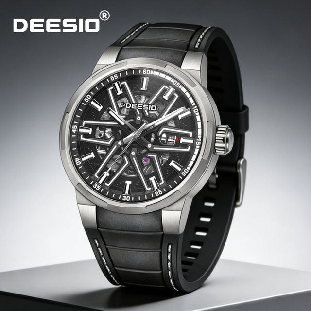 Deesio Armbanduhr Automatik, Skelett, Edelstahl, Silikonband, Herren - Bild 1