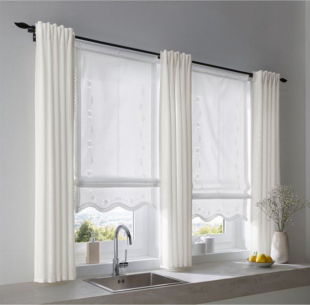 Raffrollo Heine Home in Weiß aus 100% Polyester, blickdicht, Breite: 130 cm, Höhe: 45 cm - Bild 1