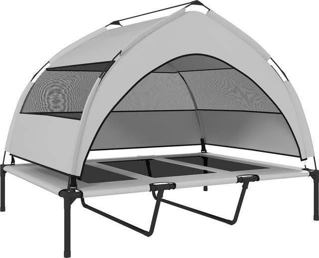 PawHut Hundeliege Outdoor mit Dach und Aufbewahrungstasche, erhöhtes Hundebett für extra große Hunde in Hellgrau, B/T/H: 122 x 92 x 94 cm, Marke Aosom - Bild 1