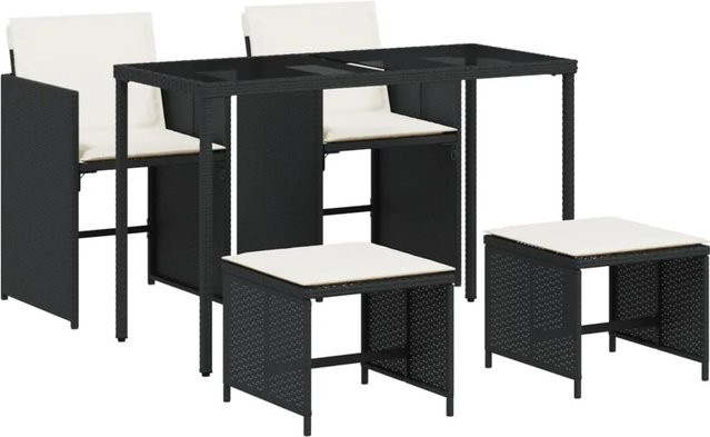 vidaXL 5-teilige Garten-Essgruppe aus Poly-Rattan mit Kissen in Schwarz - Bild 1