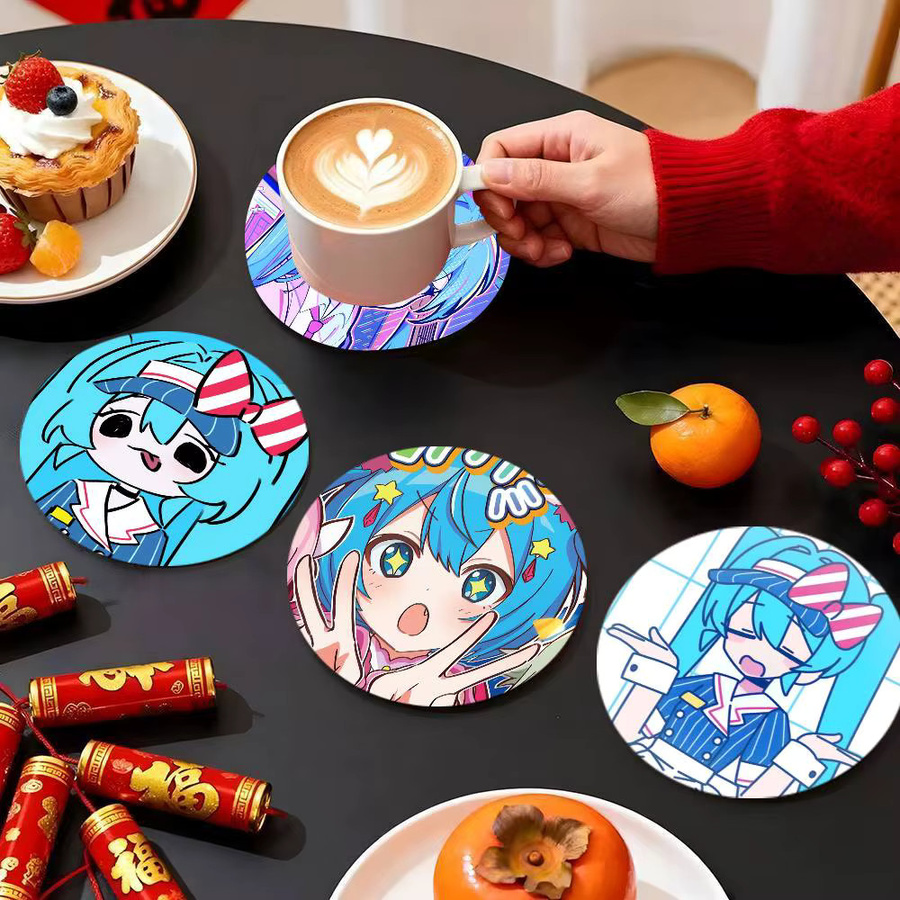 Hatsune Miku Untersetzer aus Holz rund Multicolour für Getränke wie Tee oder Kaffee - Bild 2