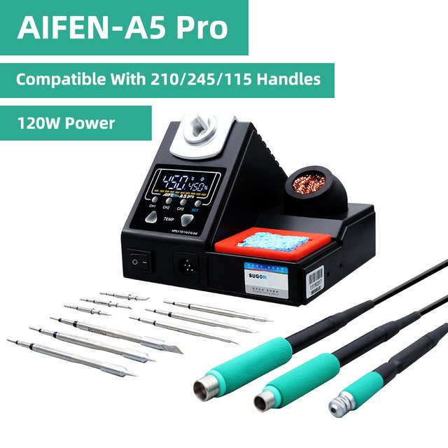 AIFEN A5 Pro Lötstation mit LCD Digital Display, kompatibel mit Lötkolbenspitzen 210/245/115, Farbe: Schwarz - Bild 1