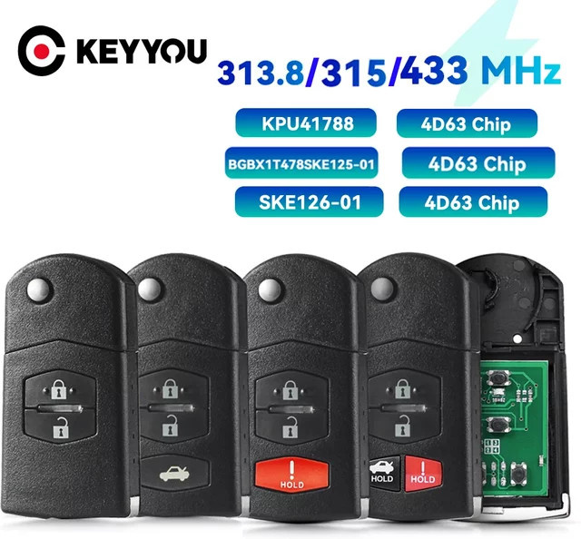 KEYYOU Fernschlüssel für Mazda 2 3 5 6 8 CX-7 CX-9 MX-5 in Schwarz mit Batterie - Bild 1