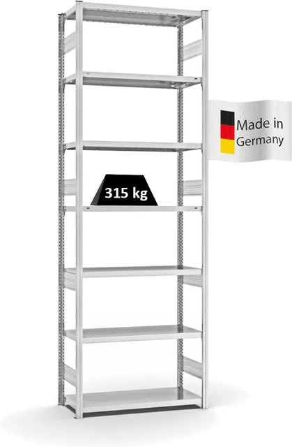 PROREGAL Fachbodenregal Stecksystem T-Profil Heavy-Duty Grundregal, 7 Ebenen, Lichtgrau, H x B x T: 300 x 100 x 40 cm - Bild 1